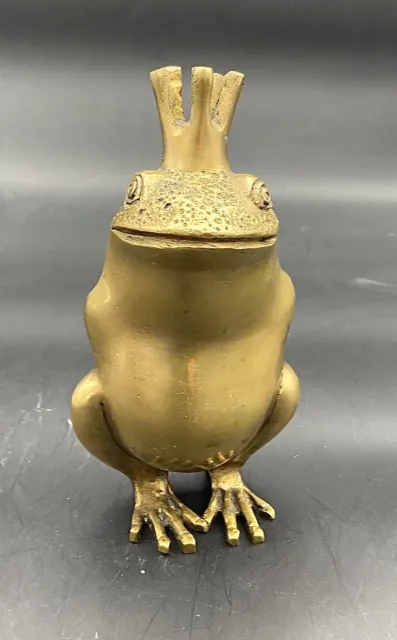 VINTAGE BRASS FROG Prince 10.5 cm sitting frog with crown $70.00 - PicClick