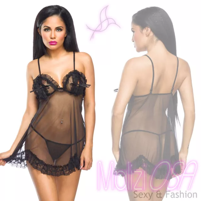 Babydoll Sexy Donna Trasparente Chemise Velato Lingerie Intimo Perizoma Pizzo