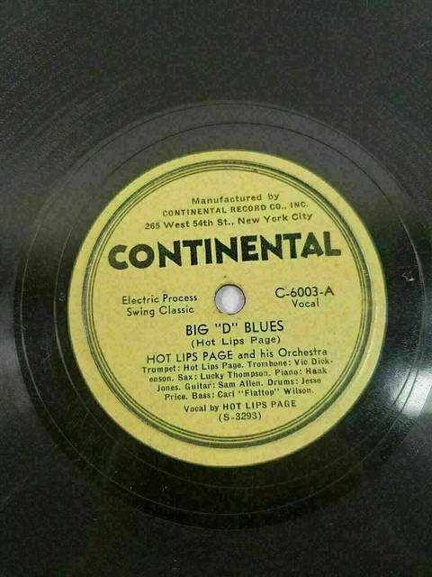 Hot Lips Page: It Ain't Like That/Big D Blues 78RPM Continental VG+ A2