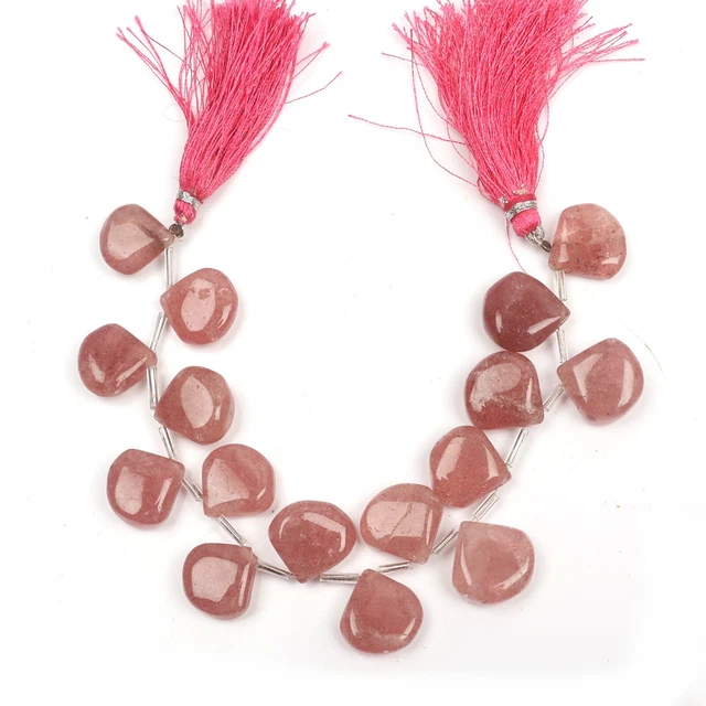 Tanzanian Natronite Beads, Strawberry Quartz Heart Beads, 7 Inch 14-16 mm  Beads