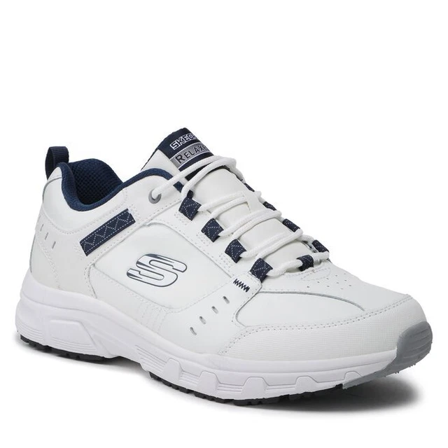 Scarpe da Ginnastica Uomo Skechers Ecopelle con Memory Foam Bianco Blue Navy