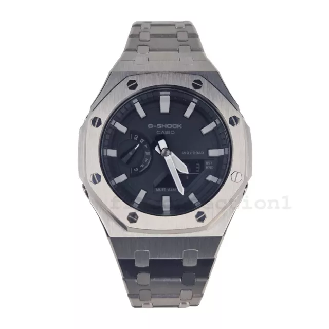 CASIOAK CUSTOM CASIO G Shock GA 2100 1A Black Silver Case