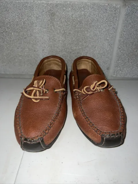 Minnetonka Leather Moccasins Women SZ 8 Brown Driving Shoes Rubber Sole
