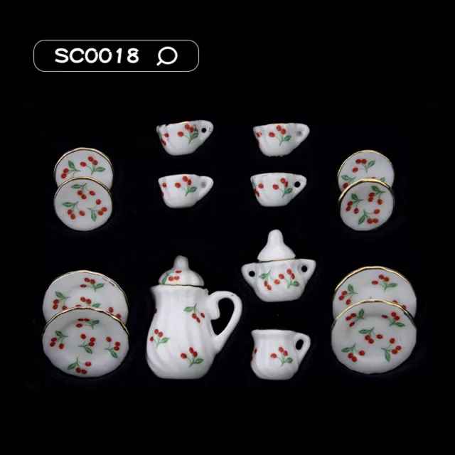 15PCS Dollhouse Miniature 1/12 Scale Ceramic Tea Set Coffee Cups Kit Accessories
