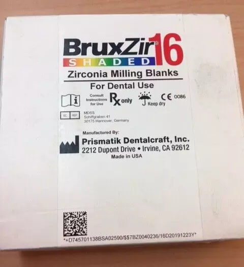 BRUXZIR - 16 SHADED A3 DENTAL CAD/CAM ZIRCONIA MILLING BLANKS GD 12mm Z QTY1