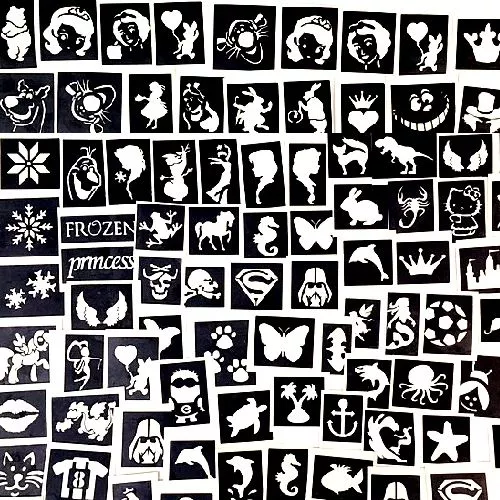 100 STENCILS  TOP UP YOUR GLITTER TATTOO KIT a mix of boys girls OR seasonal