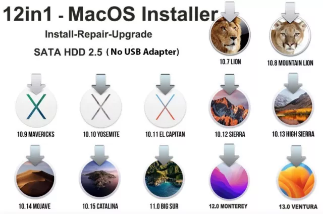 12 en1 - Mac OS installer HDD | El Capitan | HighSierra | - quantité limitée!!