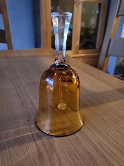 Vintage Bohemia Glass Bell. Amber And Clear. 1970's. 18cm.