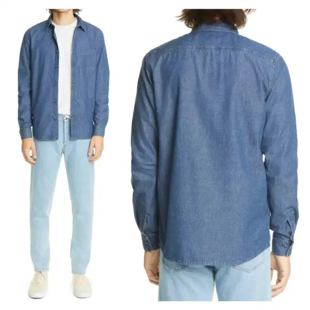 APC Mens Denim Grid Ripstop Shirt  Button Down Size Medium Blue Wash Cotton