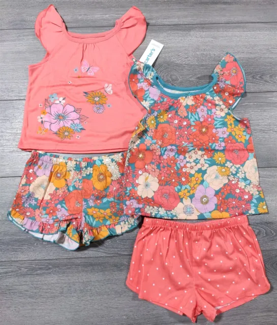 4T Toddler Girls Carters Floral Butterfly 4-Piece Outfit Shirt Shorts Super Cute