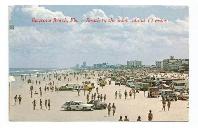 Daytona Beach FL Postcard Florida Cars People