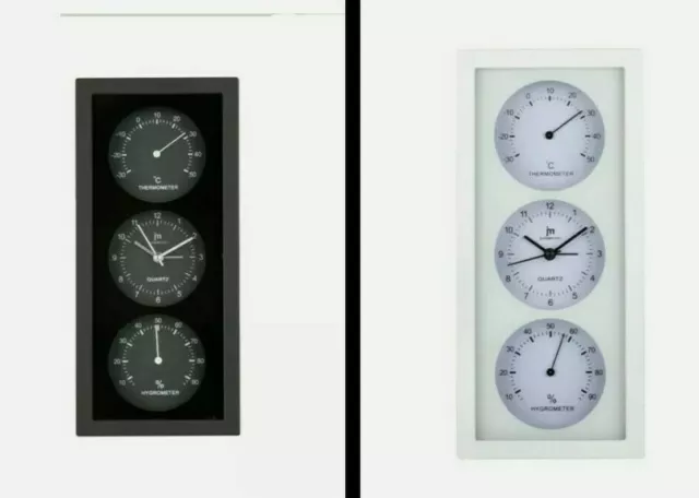 LOWELL Orologio da Parete Multifunzione Termometro + Igrometro Bianco/Nero