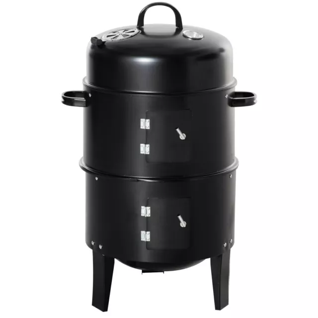 3 in 1 Black BBQ Charcoal Grill Barbecue Smoker Garden Outdoor Cooking Steel Pot