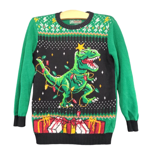 Ugly Christmas Sweater Boys T-Rex Tree Rex Large Multi Knit Pullover Holiday