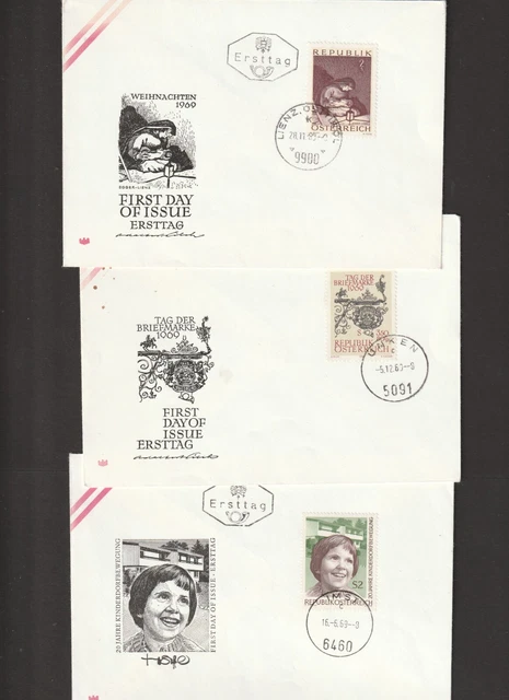 3 Österreich - FDC`s - Mi. Nr. 1304 + 1318 + 1319, siehe Scan