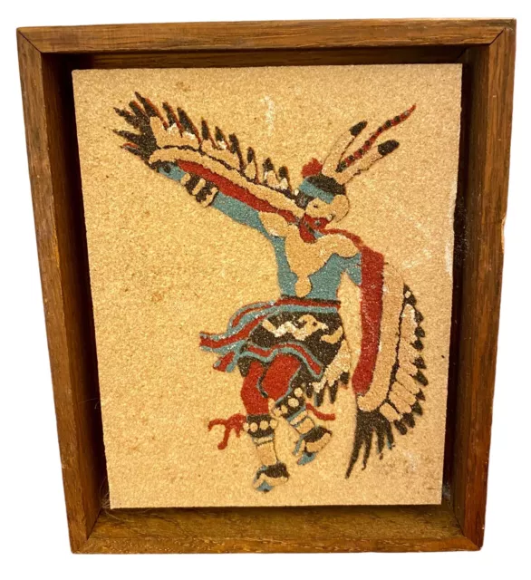 The Eagle Dance Ceremony Framed Native American Sand Art Tile 1970s