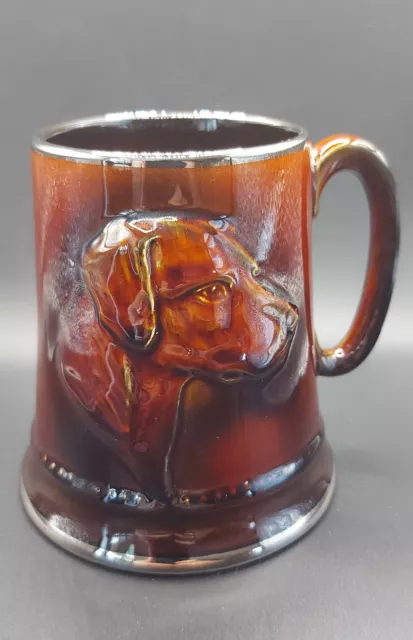 Vintage Sylvac Hunting Dog Beer Stein Ceramic Brown Glazed Mug Made in England,