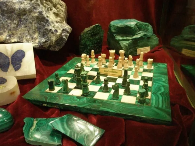 Malachite Gemstone Chess Set ,Random Malachite Stone Chess Table, Hallway Decors