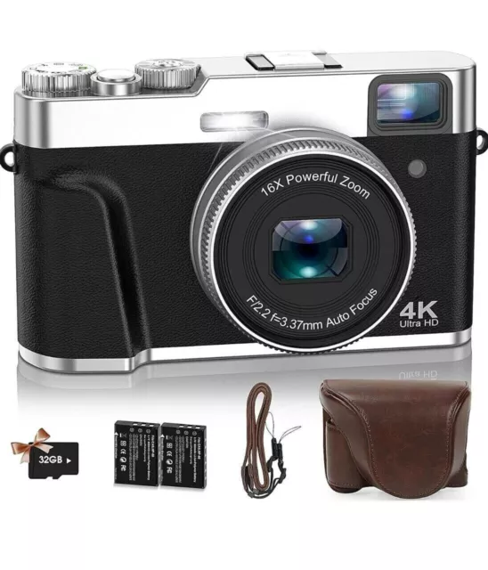 NEZINI Fotocamera digitale 4K 48MP UHD 16x Zoom + SD 32GB + 2x Batterie + Borsa