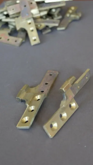 Pair of antique cast brass 3 3/4" LH cabinet armoire offset knuckle pivot hinges