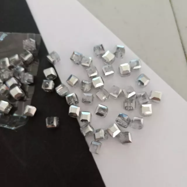 48pcs 6mm 1/2 Silver Electroplated Square Glass Crystal Beads AUS Free Postage