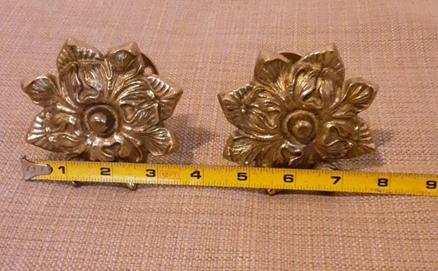2 Vintage Gold Brass Curtain Tie-Backs Flower Design 1993 2