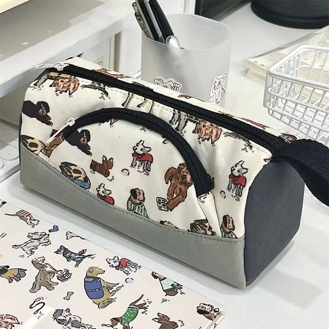 Bilayer Ins Korean Puppy Dog Pencil Case Ins Wind Puppy Pen Bag
