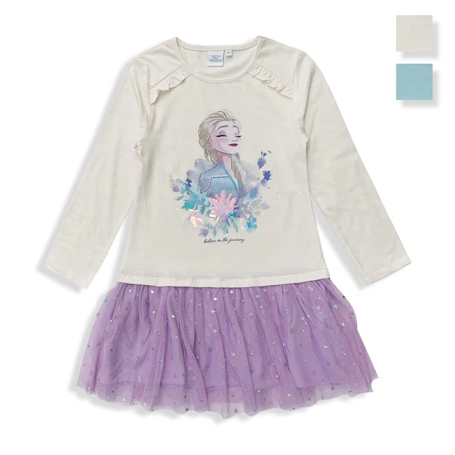 Abito bambina Disney Frozen vestitino stampato con gonna tulle brillantini 5692