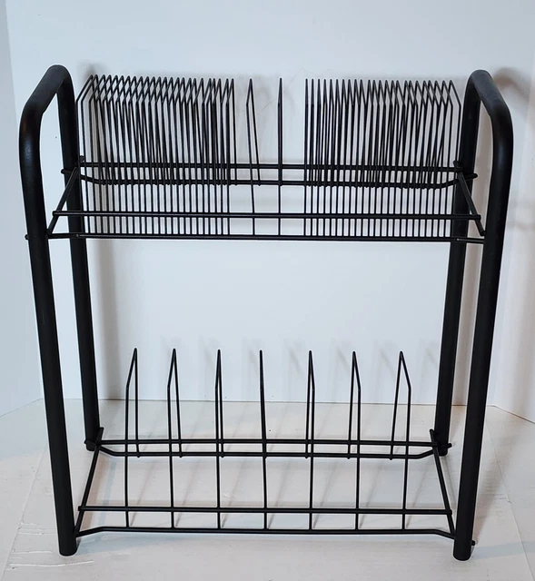 Vintage Black Vinyl Record Storage Shelf Rack- 2 Tier - EUC!