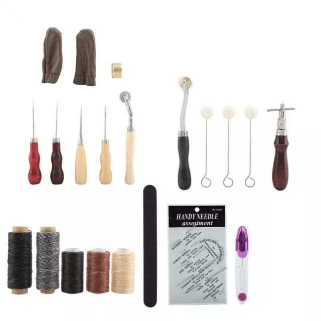 18 PIEZAS/Juego de herramientas artesanales de cuero kit de costura grabado ranura perforación silla de montar