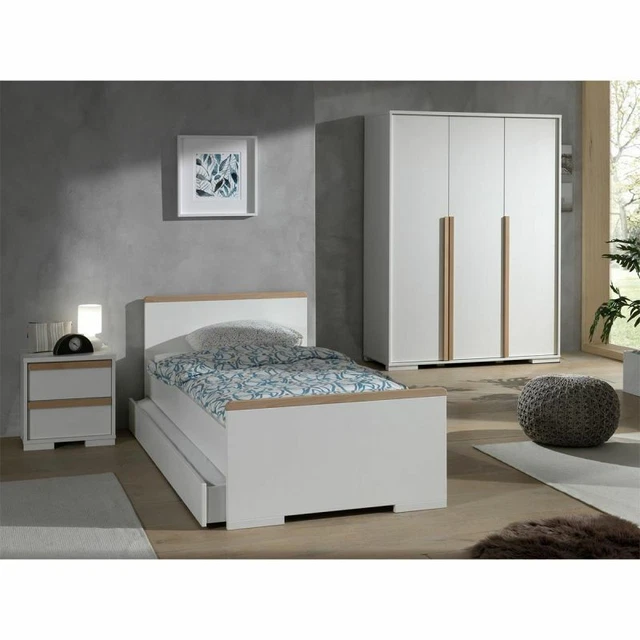 Paris Prix - Pack - Lit Enfant, Chevet, Armoire & Tiroir "london" Blanc