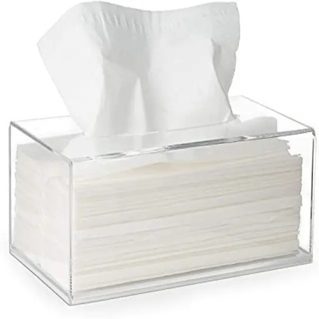 Facial Tissue Box Cover Holder- Rectangle Organizer 9 x 5 x 3.5 inches, Clear