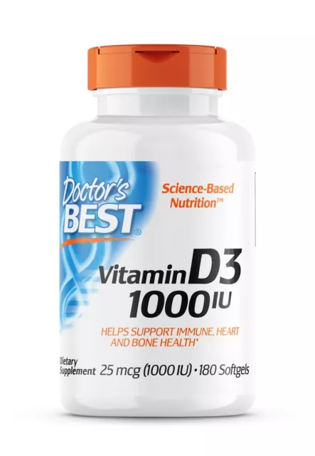 Doctor's Best Vitamine D3 25mcg (1,000IU) 180 Gélule, Immune Cœur OS Support