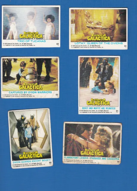 #D490-#7  1979 Scanlens Issue Battlestar Galactica Cards #50, 68, 52, 51, 54, 63