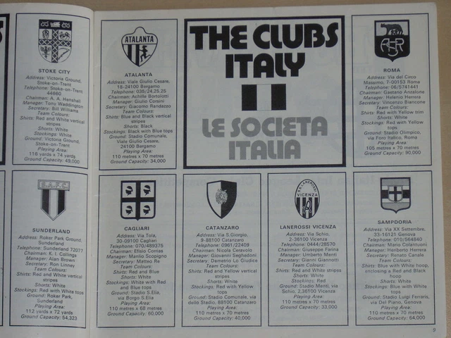 COPPA ANGLOITALIANA 1972 Roma, Catanzaro Cagliari, Sampdoria, Vicenza