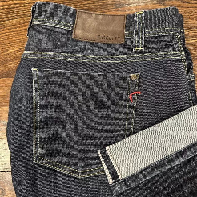 Fidelity Mens Jeans 38x36 Jimmy Straight Selvedge Redline Dark Wash USA