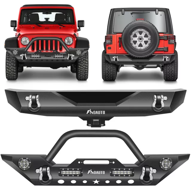 Front/Rear Bumper For Jeep Wrangler JK 2007-2018 Heavy Steel Combo W/ LED Lights