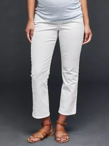 NWT Gap Maternity Demi Panel Real Straight WHITE CROPPED Jeans 16 REG / 33 REG