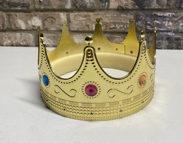 Gold Plastic Kings Crown with Jewels For Costumes Or RENAISSANCE FAIRS