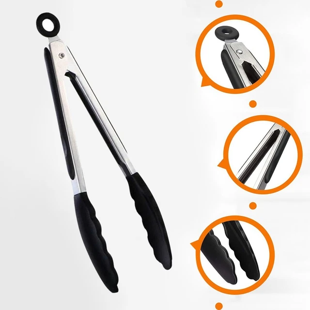 Lot De 2 Pinces De Cuisine En Silicone Et Acier Inoxydable - Résistantes à La Chaleur, Anti-rayures, Pour Poêles Antiadhésives