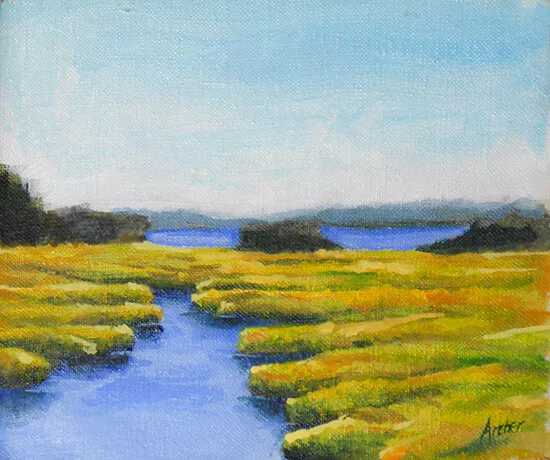 Maine Kennebunkport York River Marsh Original Oil Painting Plein Air Signed