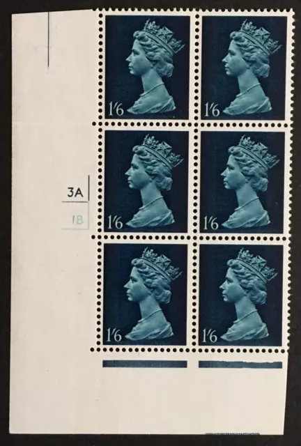 Rare GB QEII 1968 Pre Decimal Machin 1s6d SG743Ev U28 Cylinder 3A/1B PVA Gum MNH