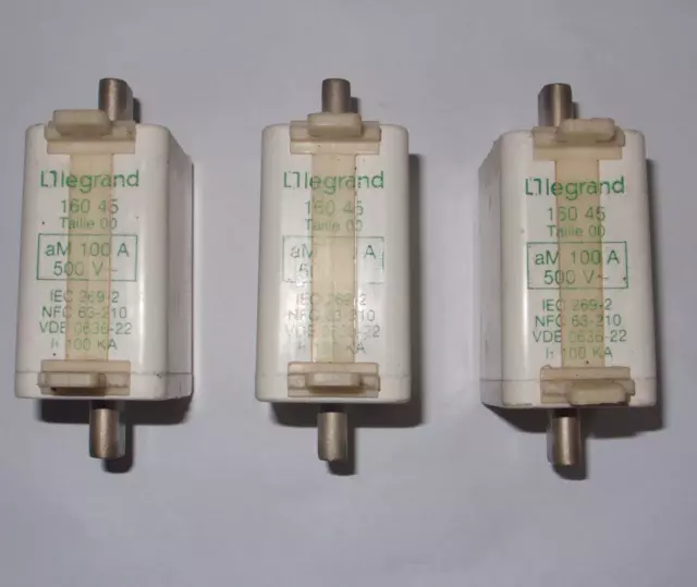 3 x Legrand NH 00 fuse aM 100A 500V AC 016045