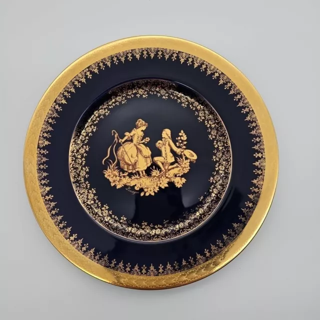 Large Cobalt Blue & Gold LA REINE Limoges Porcelain Decorative Plate