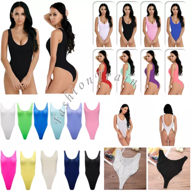 Womens Sexy One-piece High Cut Sheer See Through Bodysuit Tops Swimsuit Lingerie
