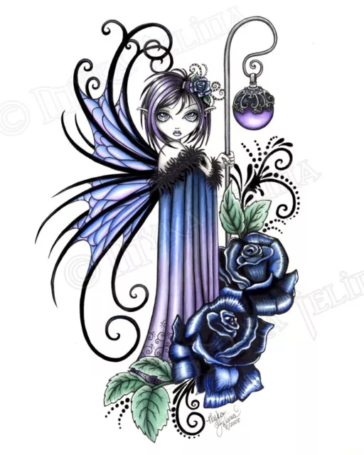 Blue Rose Fairy Gothic Flower Signed PRINT MAGDALENE Myka Jelina Art