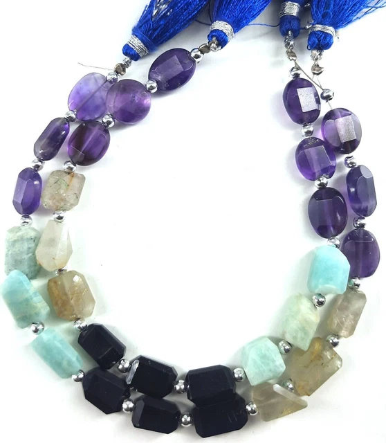 8" Strand Natural Multi Gemstone Smooth Nugget Shape Beads Jewelry Making Crafts
