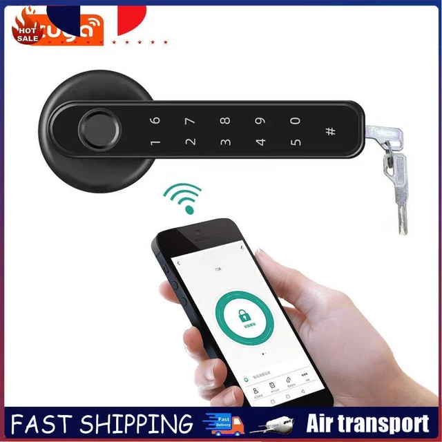 Serrure de poignée de porte à empreinte digitale compatible Bluetooth (noir avec