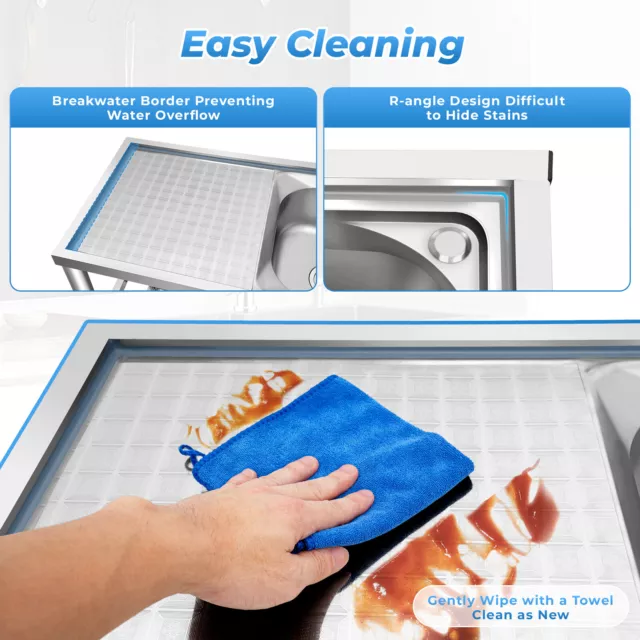 Kitchen Sink Free-standing Washing Cleaning Sink Commercial Sink 2 Compartment