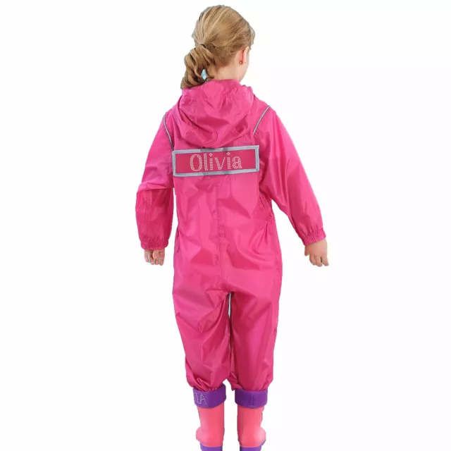 Girls Personalised waterproof Rain suit all in one childrens puddle outdoor